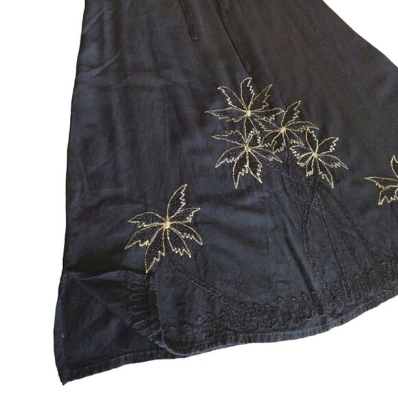 VTG 90s Black Gold Hawaiian Embroidered Fairycore Mini Dress Medium - Picture 9 of 16